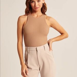 NWT Abercrombie Double-Layered Seamless Fabric Sleeveless Scuba Bodysuit in Tan